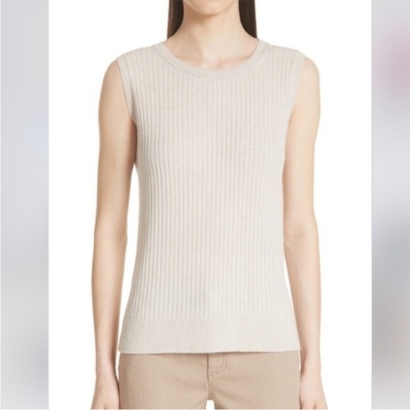 Lafayette 148 Cashmere Cream Ribbed Knit Sleeveless Sweater Tank Vest Size Large - Picture 1 of 7